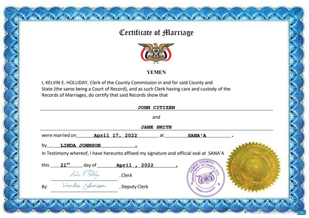 Download Yemen marriage certificate Word and PDF template Photoshop template